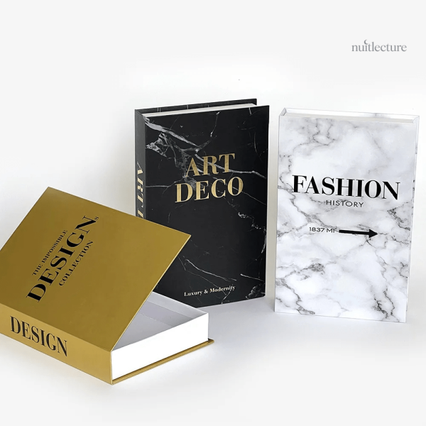 Accessoires de décoration : faux livres au motif marbré