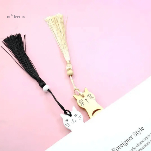 Marque-page artistique en bois, motif félin