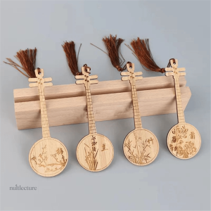 Marque-page en bois artisanal, thème musical chinois