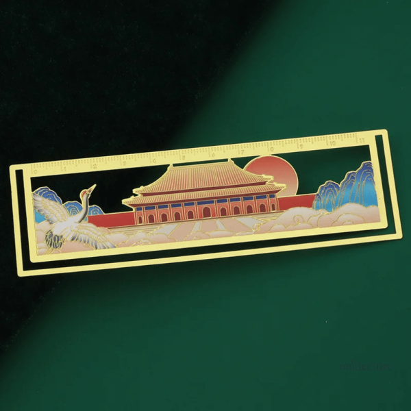 Marque-page en métal, motif détaillé d'architecture chinoise