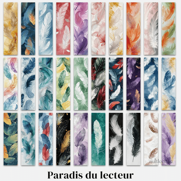 Marque-pages en papier, orné de motifs de plumes délicates