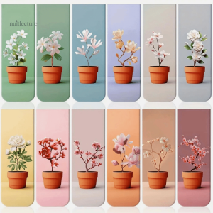 Accessoire de lecture, marque-pages avec fleurs en pot