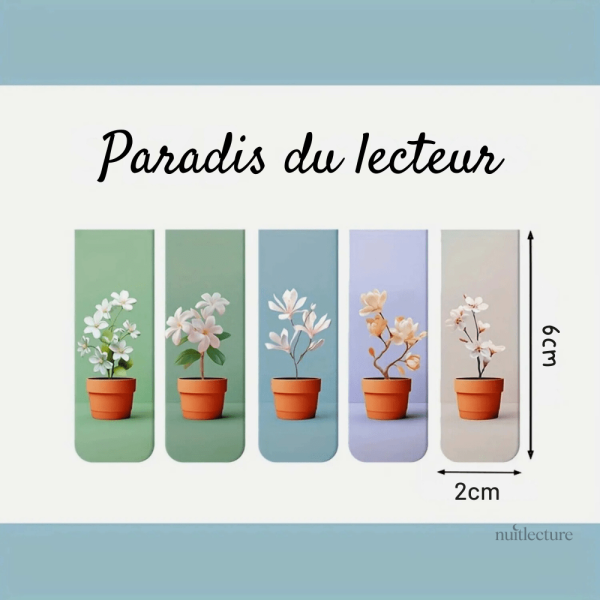 Marque-pages magnétiques avec illustrations de fleurs en pot