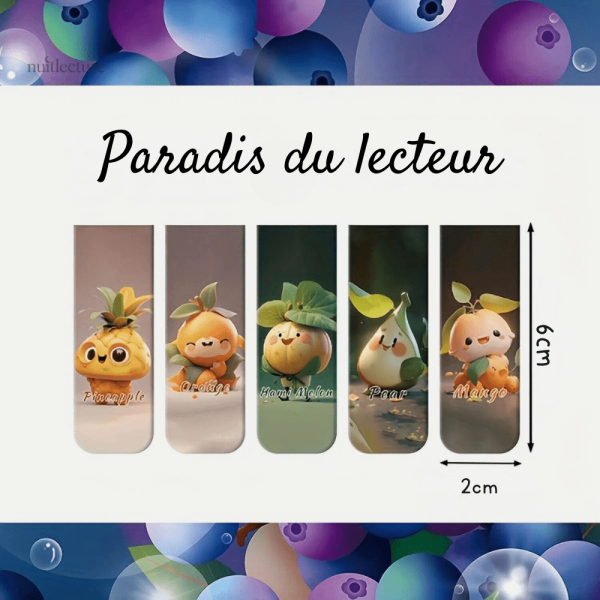 Marque-page magnétique avec fruits mignons pour les livres