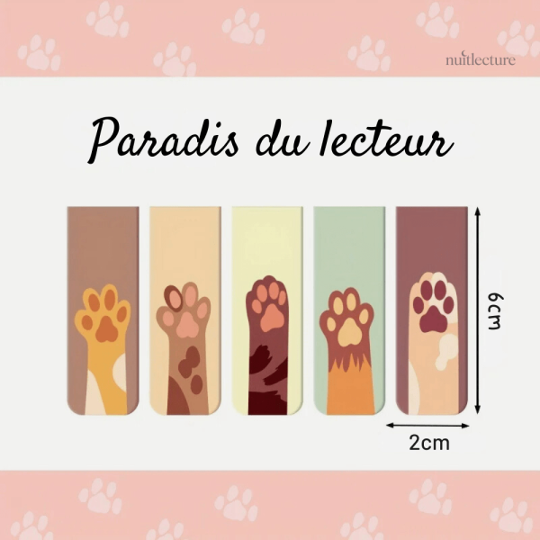 Design ludique avec pattes de chat : marque-pages magnétiques