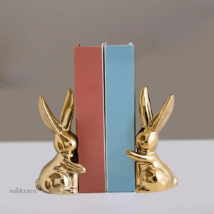 Décoration de bureau avec serre-livre lapins dorés en céramique