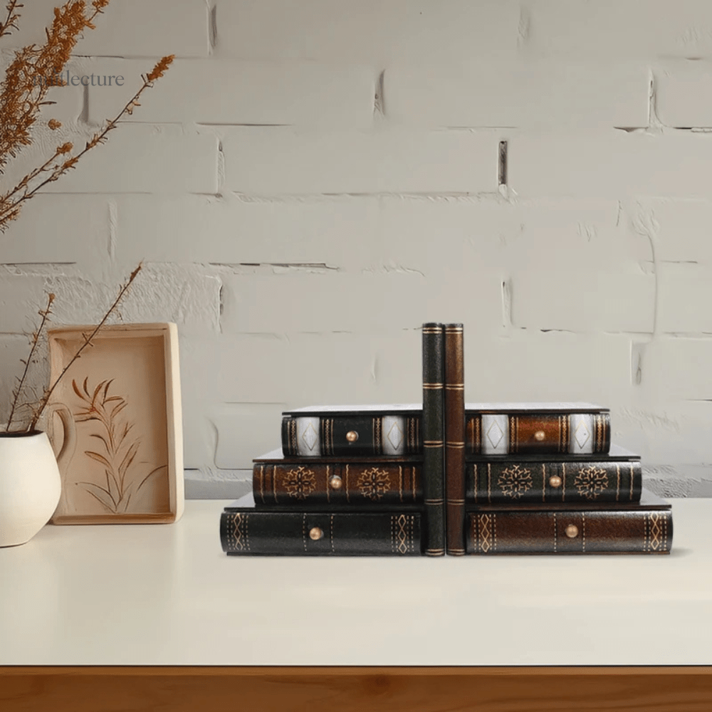 Serre-livre en bois avec rangements décoratifs