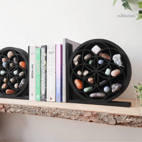 Serre-livre artistique en bois, inspiration astrale
