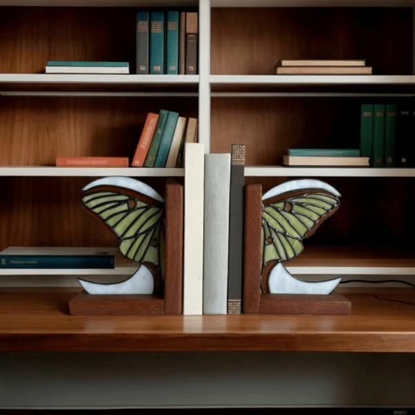 Serre-livre en bois design Papillon lune