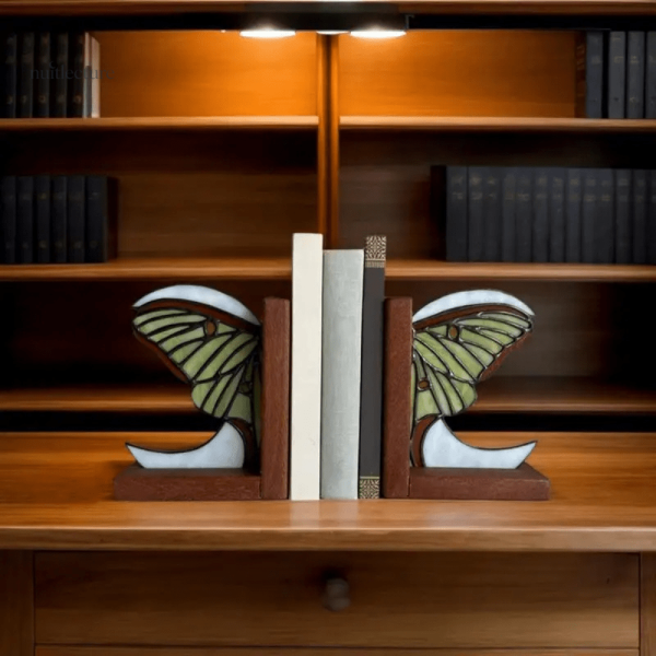 Accessoire déco en bois pour livres, motif lune