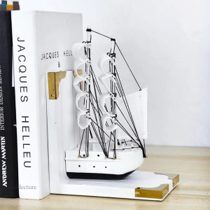 Serre-livre en bois, décor marin pour bibliothèque