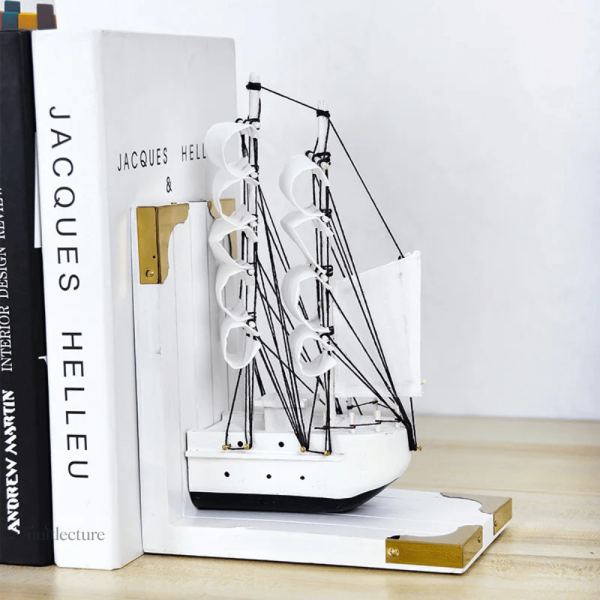 Serre-livre en bois, décor marin pour bibliothèque
