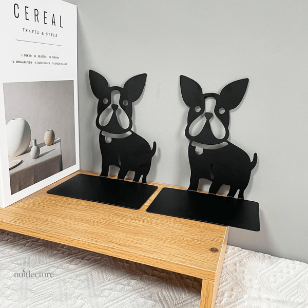 Élégant serre-livre en métal Bulldog, idéal pour étagères