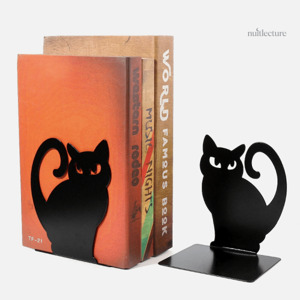 Serre-livre en métal avec silhouettes de chats noirs