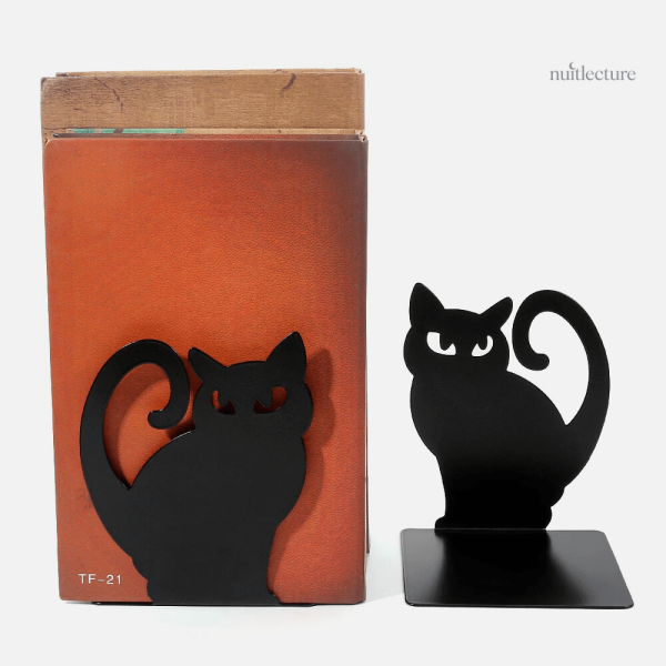 Accessoire de rangement métal pour livres avec des chats