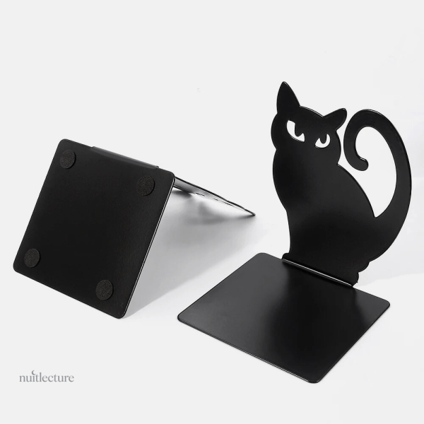 Support de livres en métal thème chats noirs élégant