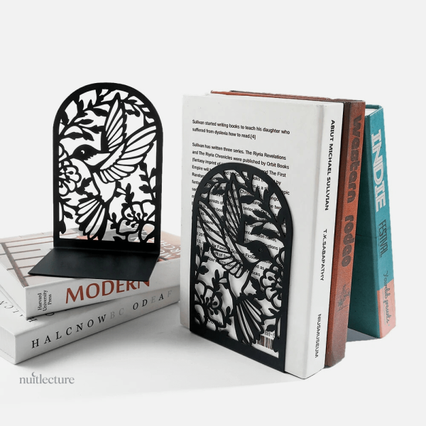 Serre-livre en métal avec motif d'oiseaux fleuris