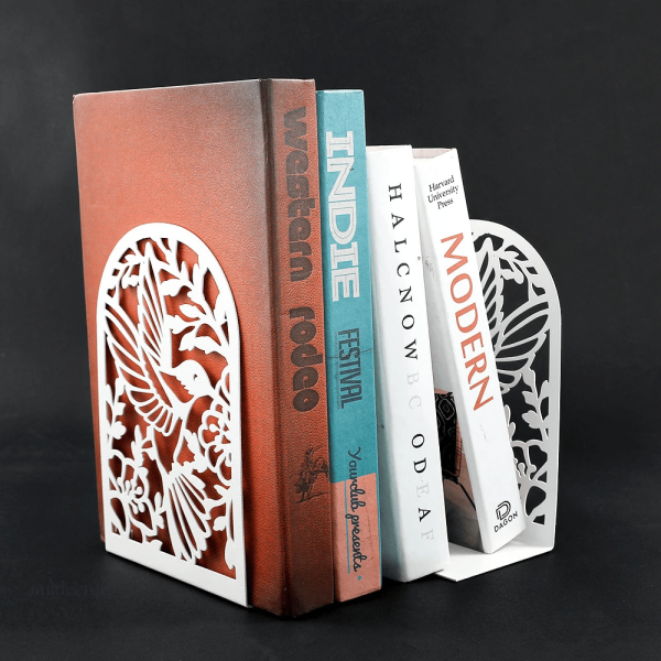 Serre-livre artistique avec motifs d'oiseaux colorés