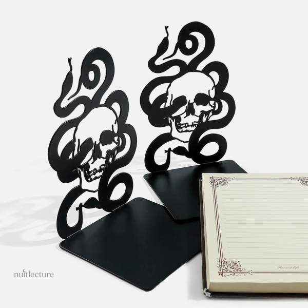 Serre-livre design serpent et squelette en métal