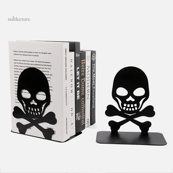 Accessoire déco en métal, serre-livre tête de mort