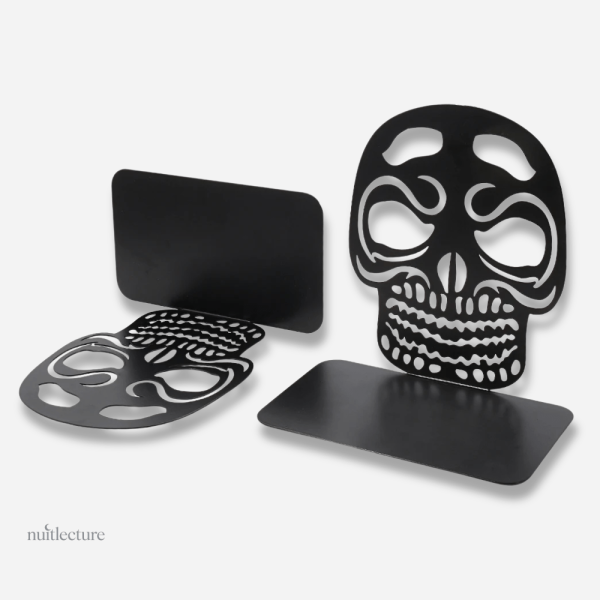 Serre-livre décoratif en métal, style tête de mort