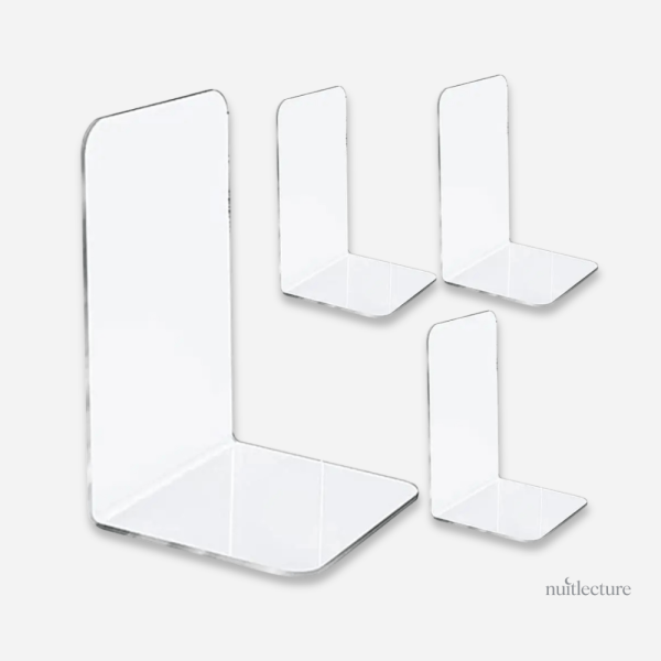 Transparence pure : serre-livre minimaliste pour étagère