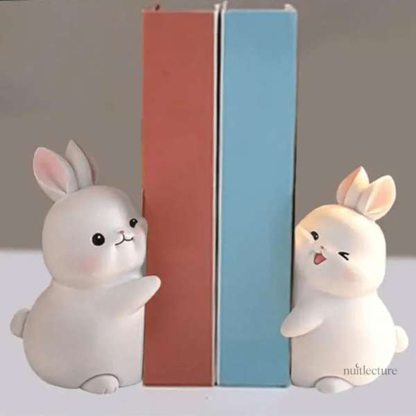 Décoration de bureau avec serre-livre lapins en résine
