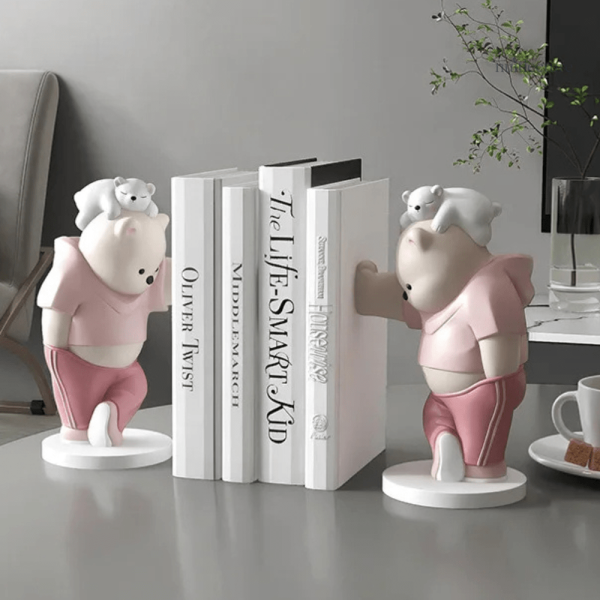 Serre-livre décoratif ours cute en résine pour étagères